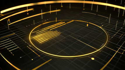 A radial chart with elegant, glowing arcs representing percentages, overlaid on a transparent futuristic grid with subtle glowing accents, creating a sleek and high-tech data visualization.