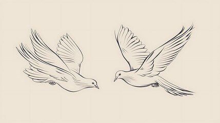 Obraz premium doves flying together outline