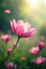 Obraz premium Gentle breeze stirs the petals of a delicate pink flower, petal, meadow
