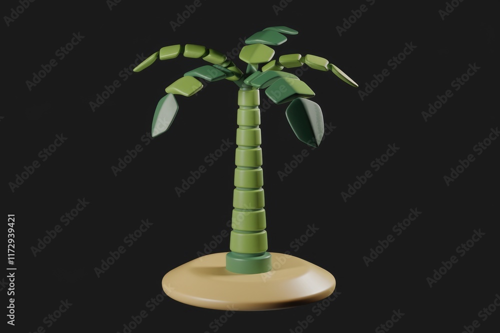 Aufkleber stylized 3d model of a palm tree on a small island, minimalist design.