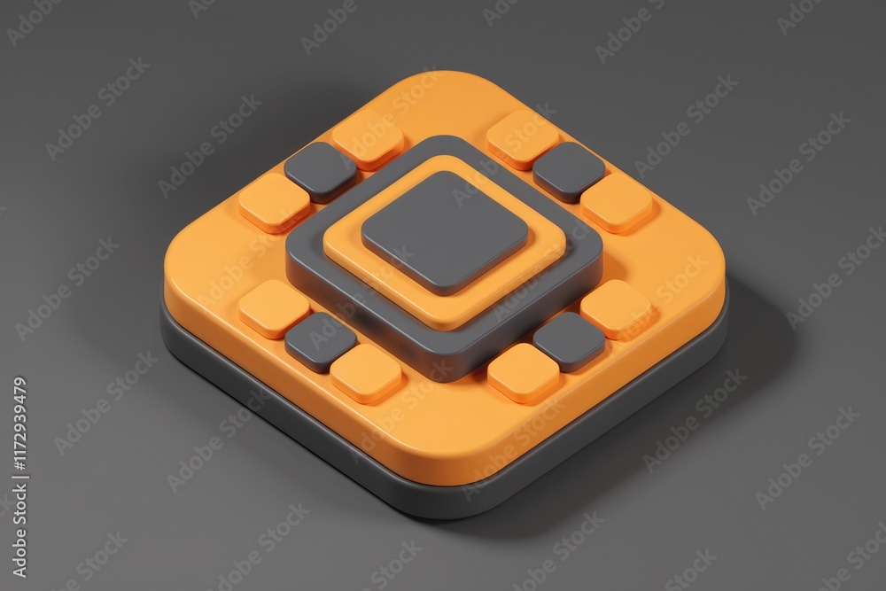 Fototapete Abstract 3D rendering of layered orange and gray squares forming a geometric pattern.