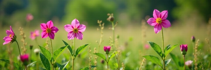 Fototapeta premium Hellebore flowers in a field with wildflowers and grasses, foliage, landscape, nature