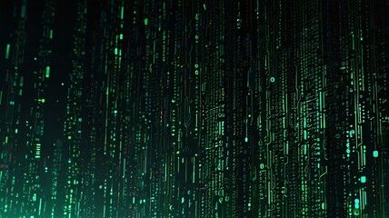 Futuristic Digital Rain with Glowing Binary Code in Cyberpunk Style V7