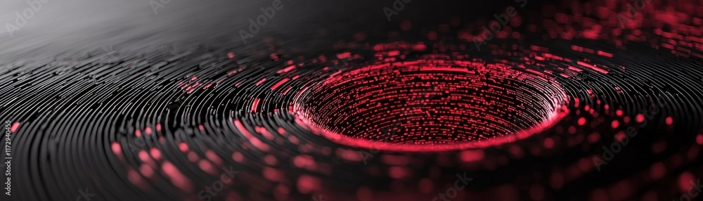 Poster a mesmerizing abstract image featuring swirling patterns and a striking red circle against a dark ba