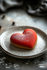 Obraz premium Red Heart Shaped Dessert on Ceramic Plate
