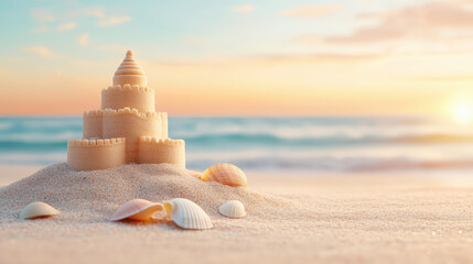 Discover the magic of a beach sunset with stunning sandcastle art. Perfect escape for summer travel vibes.