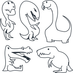 A set of cartoon dinosaurs of different species.