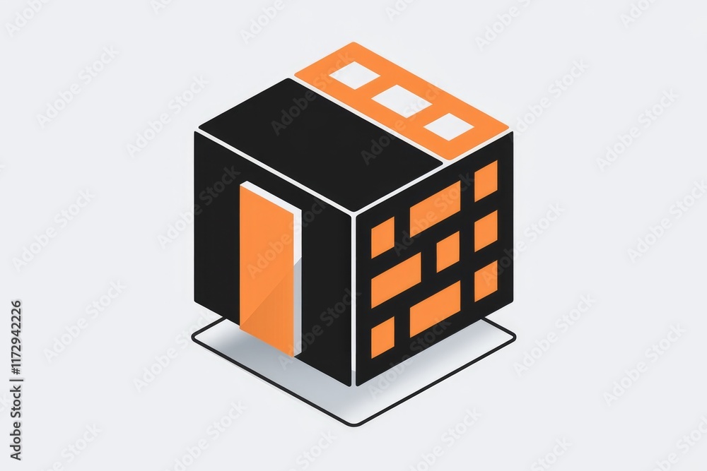 Aufkleber abstract isometric illustration of a building with an open door, representing access or opportunity.