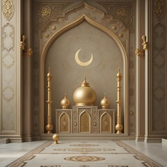 Golden Ramadan Crescent Moon with Decorative Elements