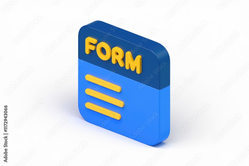 Fototapete 3D rendering of a blue form icon with yellow details, representing online forms and data entry.