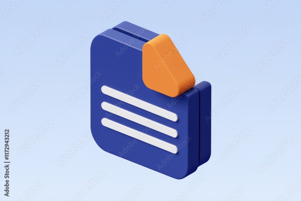 Poster 3D isometric icon representing a document with folded corner, symbolizing files or data.