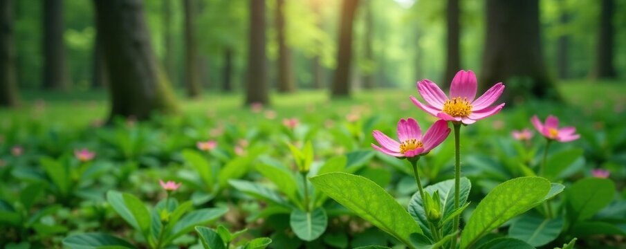 Thapsia villosa flowers blooming in a forest environment, thapsia villosa, greenery, woodland blooms
