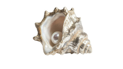 Naklejka premium A Close-Up Image of a Small Conch Shell with a Beautiful Pearly Interior, Ideal for Nature and Marine Life Designs or Educational Materials.