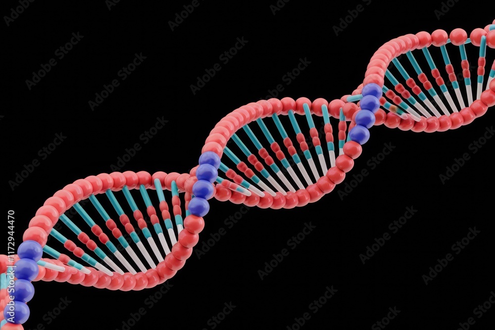 Aufkleber a 3d model of a dna double helix, showcasing its structure with colored nucleotides.