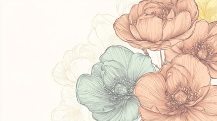 Fototapeta premium Delicate floral illustration featuring soft colors and intricate linework.