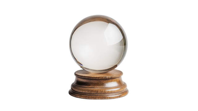 A Small Crystal Ball on a Wooden Base Perfect for Divination and Decorative Purposes in Home and Office Settings.