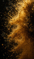 Golden particles swirling upward, creating a bokeh effect with a gradient from dark to light on a black background, perfect for luxury, festive, or celebratory themes.