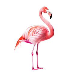 Pink Flamingo in Profile: A vibrant pink flamingo stands majestically in profile against a clean background, showcasing its elegant long neck and delicate plumage.