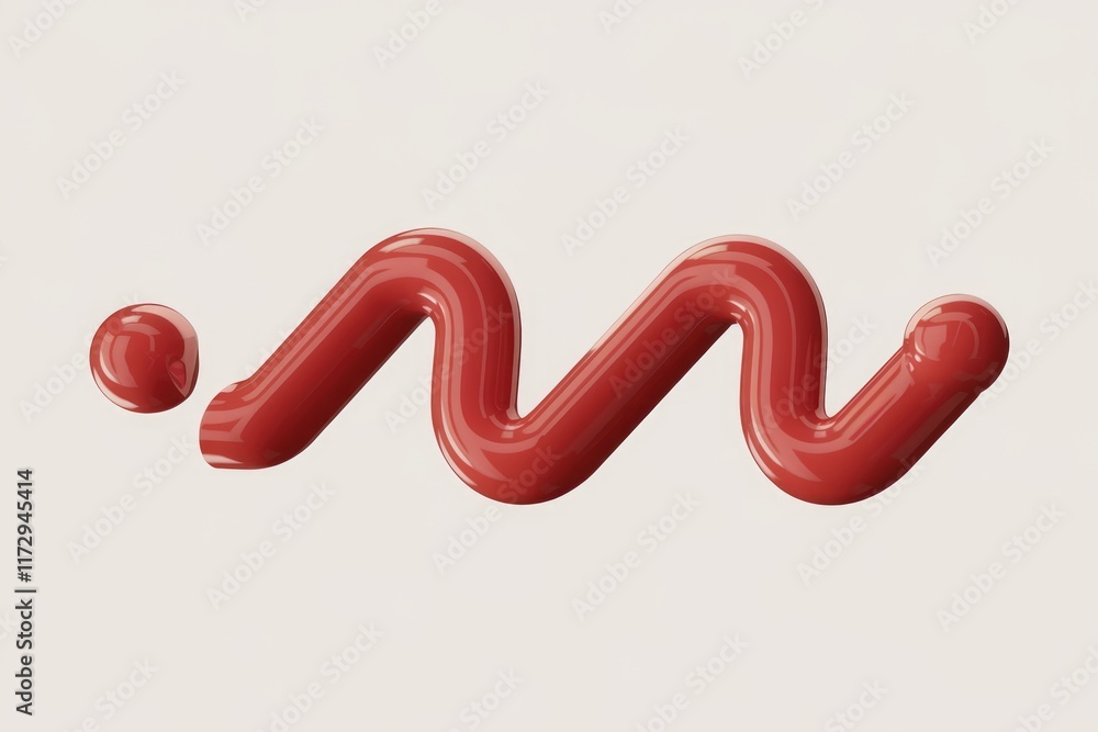 Poster Abstract red glossy wave form with a small sphere, suggesting fluidity and movement.
