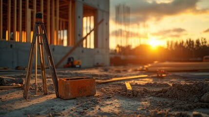 Dynamic Construction Site: Unfinished House Corner with Tools and Concrete Surfaces