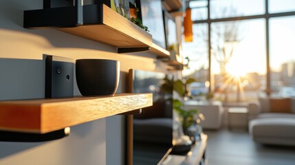 Precision Installation of Brackets on a Stylish Living Room Wall