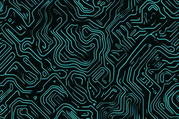 Obraz premium Abstract close-up of a glowing blue digital circuit board, showcasing intricate connections and technological design on a black background. 