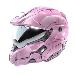 Futuristic Pink Helmet: A close-up shot of a high-tech pink helmet, radiating a sense of advanced technology and sci-fi aesthetics.