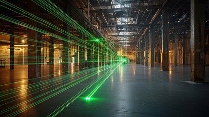 Precision Alignment with Green Laser Lines in Warehouse Structure Installation