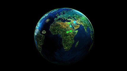 Fototapeta premium A conceptual image of Earth with green energy icons, emphasizing ESG principles for a sustainable future.