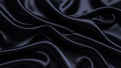 Fototapeta premium Luxurious black satin fabric background with elegant folds and creases for creative designs.