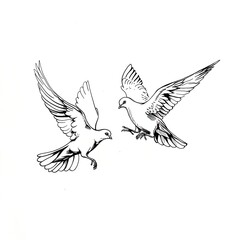 Obraz premium doves holding hands mid-flight sketch