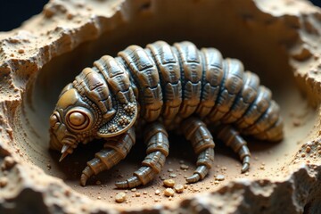 Naklejka premium Ancient trilobite with preserved shell fragments, prehistoric, fossilized remains