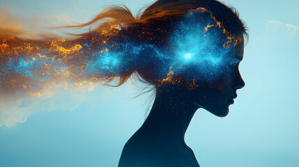 Discover the cosmic connection within this artistic silhouette. Explore imagination and creativity through this captivating, celestial-themed digital artwork.