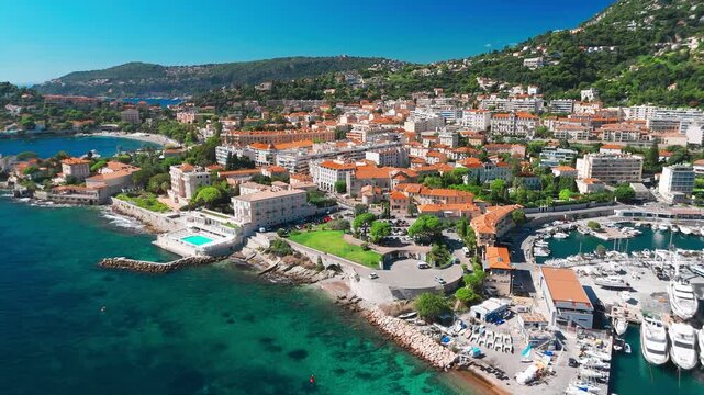 Aerial view of Beaulieu-sur-Mer, a resort town on the French Riviera coastline