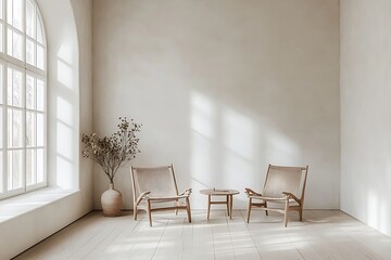 Minimalist Room with Lounge Chairs and Sunlight.