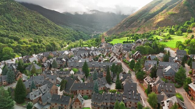 Aerial view of the charming Garos village in Catalonia, Spain