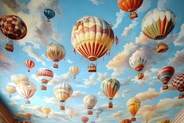 Fototapeta premium Colorful Hot Air Balloons Soaring Through a Sunny Sky