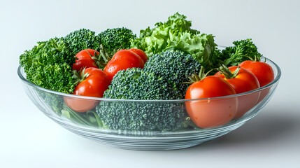 Fresh Veggies Composition: A vibrant composition of fresh vegetables, artfully arranged in a clear glass bowl, offers a healthy and appetizing glimpse into culinary wellness.