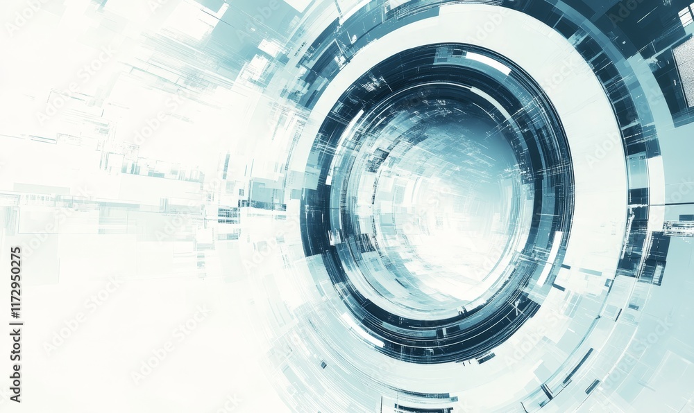 Poster abstract digital design featuring a circular pattern with a futuristic aesthetic.