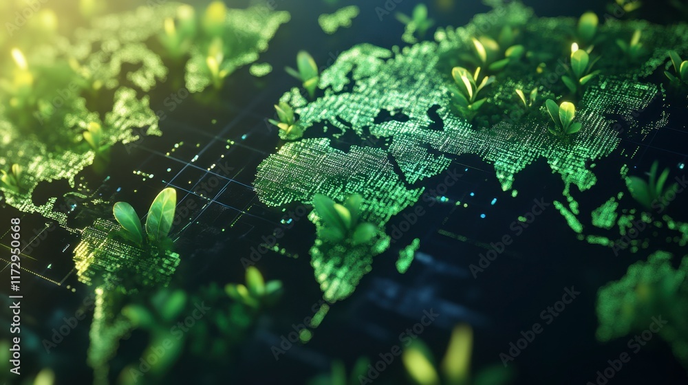 Aufkleber a digital interface showcasing global esg data points and trends in sustainable development.