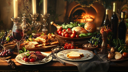 A photo-realistic image of gourmet food, showcasing intricately plated dishes with premium ingredients, vibrant colors, and exquisite presentation, highlighting culinary artistry and fine dining.