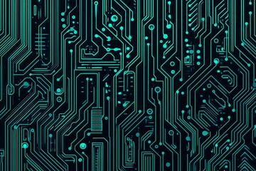 Abstract close-up of a glowing blue digital circuit board, showcasing intricate connections and technological design on a black background.
