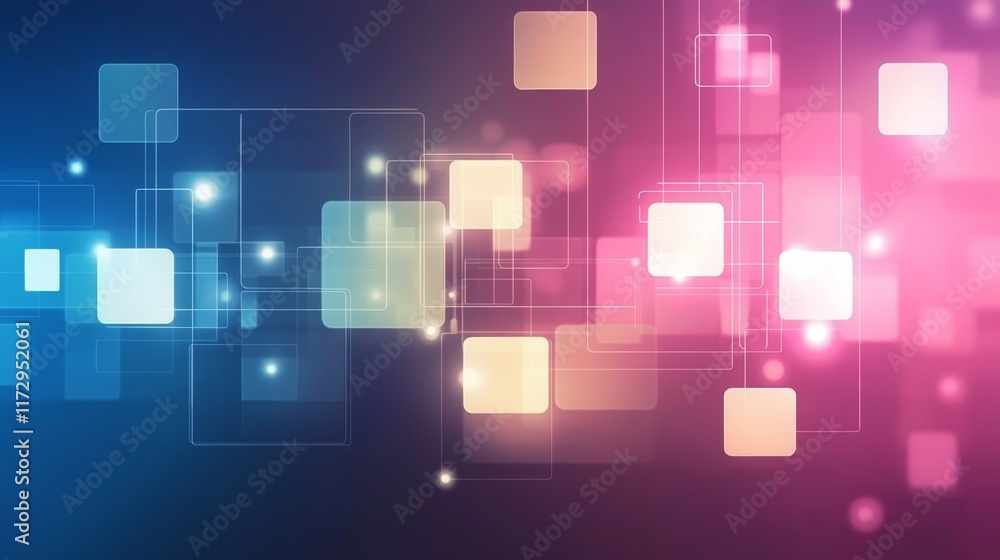 Poster abstract colorful background with glowing squares and light effects.