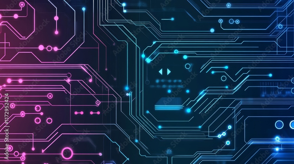 Poster abstract digital circuit background with vibrant colors and intricate patterns.