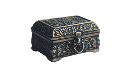 A beautifully crafted small ornate metal box with a hinged lid, perfect for storage or decorative purposes in home decor, jewelry storage, or as a unique gift item..