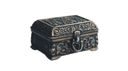 A beautifully crafted small ornate metal box with a hinged lid, perfect for storage or decorative purposes in home decor, jewelry storage, or as a unique gift item..