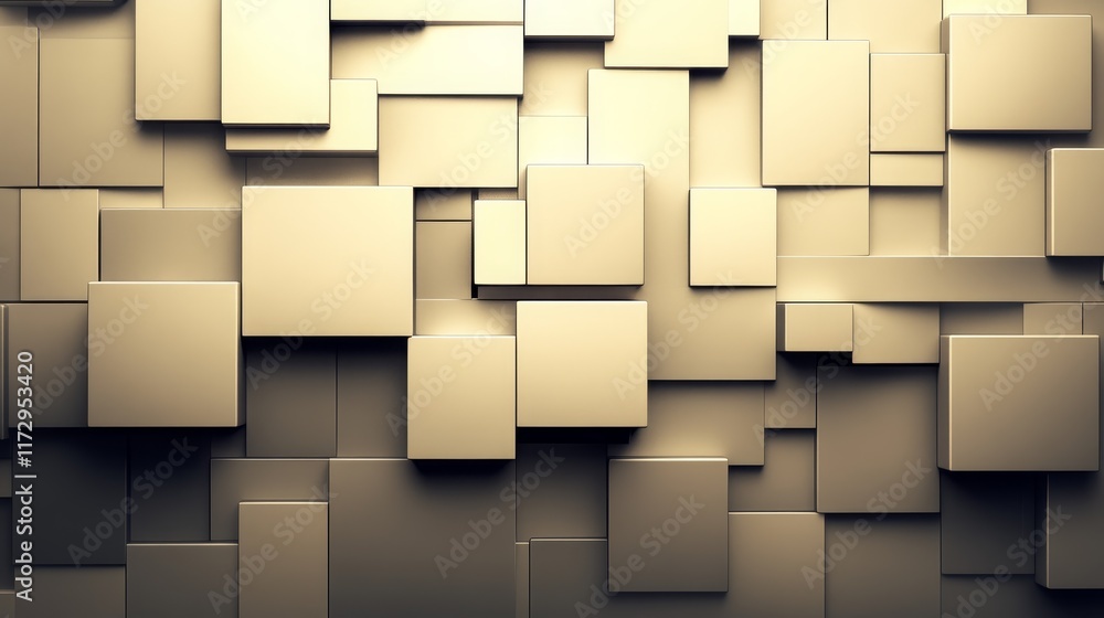 Poster abstract arrangement of 3d geometric shapes in light tones, creating a modern visual texture.