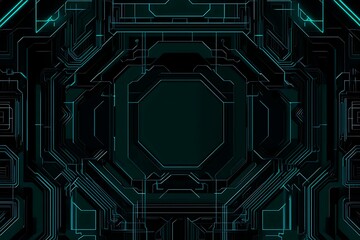 Abstract close-up of a glowing blue digital circuit board, showcasing intricate connections and technological design on a black background.
