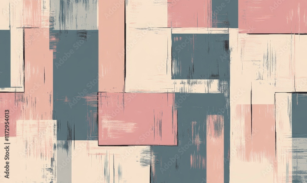 Poster abstract geometric pattern with soft colors and brushstroke textures.