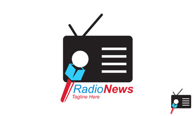 Radio News Logo Design Template. Radio icon vector illustration, logo template, FM broadcast icon isolated, Radiocast business concept. Old radio clipart, Radio logo template vector. tape recorder.